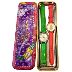 Lot of 2 Preppy Watches Caribbean Joe Pineapple Pink Geneva Rhinestone‎ Green